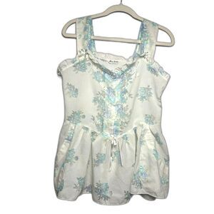 Miss Dolls Vintage Tank Coquette Girly Ruffles Size XL Bows Floral Peplum White